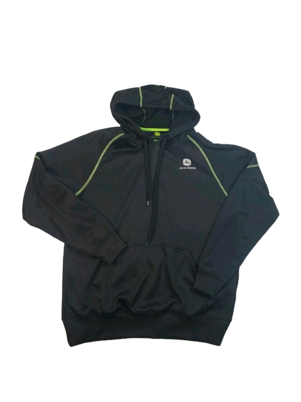 John Deere Black Hoodie with Lime Contrast Stitching
